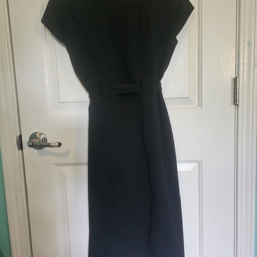 Sandra Darren Button Down & Belted Black Midi Dress Women's Sz 6 - Picture 9 of 12
